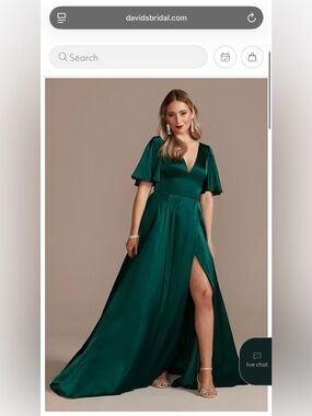 Signature Emerald Satin V-Neck Maxi Gown with High Slit - Size 20